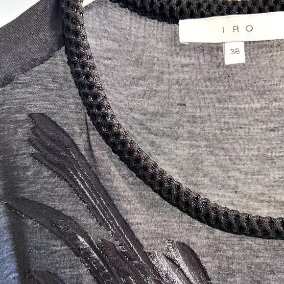 IRO Paris Silk Blend Black Sleeveless  Burn Out Wing Patterned Top Sz 38 Medium - Picture 5 of 6